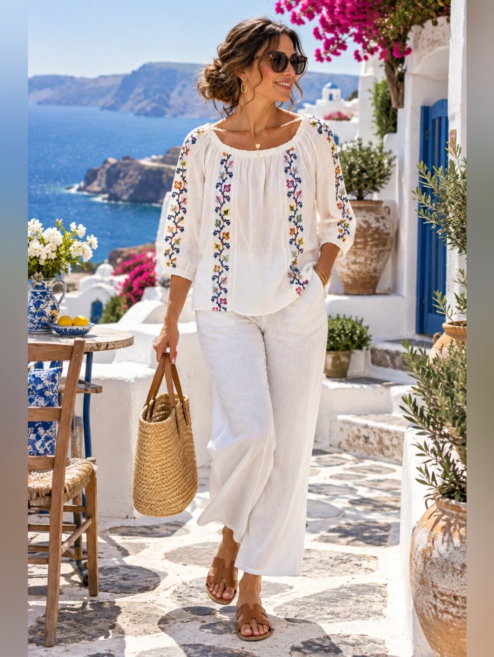 J Jill linen boho style embroidered detail top size Medium